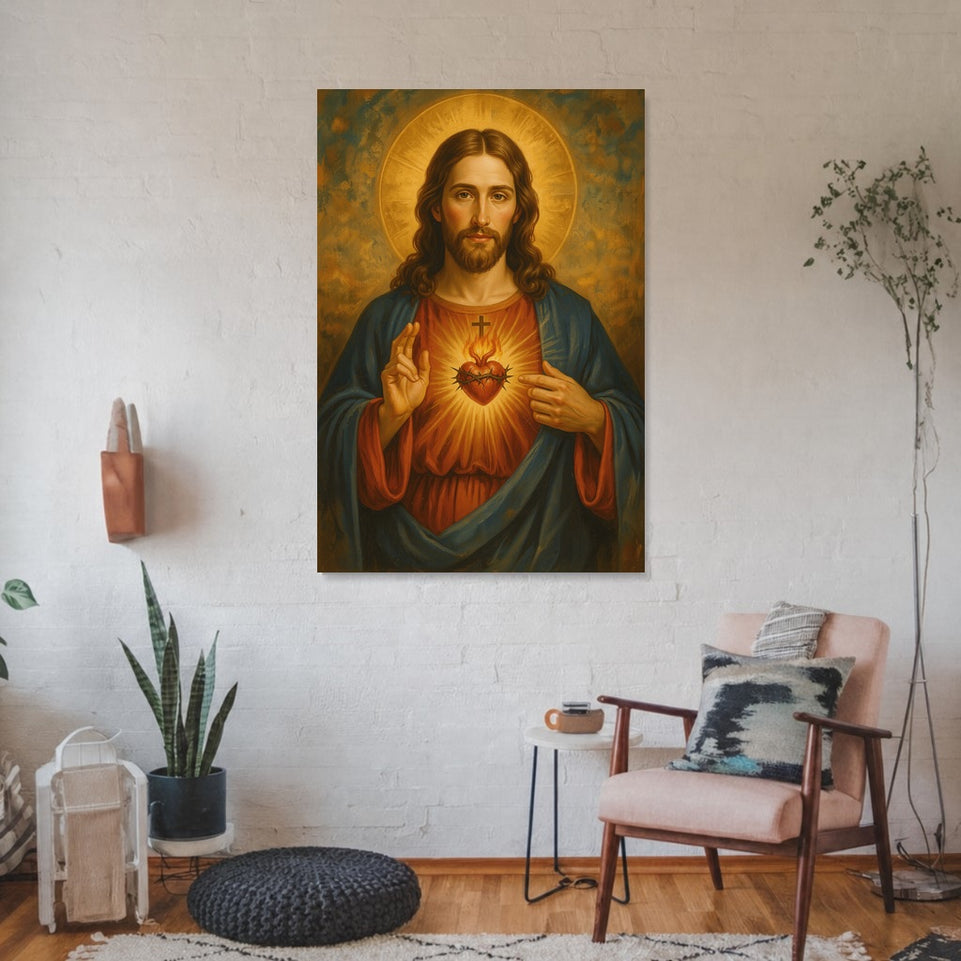 Sacred Heart of Jesus Canvas Art Print Art Wall Art Wooden Frame for Religious Home Decor, Spiritual Spaces, and Inspirational Gifts Modern Abstract Home Decor Framed Canvas Painting Ready to Hang Artwork Living Room Bedroom Office Wall Decor