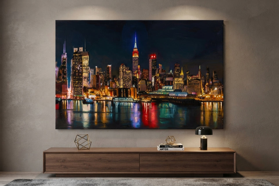 Vibrant City Nightscape Canvas Art Print Art Wall Art Wooden Frame for Modern Home Decor, Perfect for Living Room and Office Spaces Modern Abstract Home Decor Framed Canvas Painting Ready to Hang Artwork Living Room Bedroom Office Wall Decor