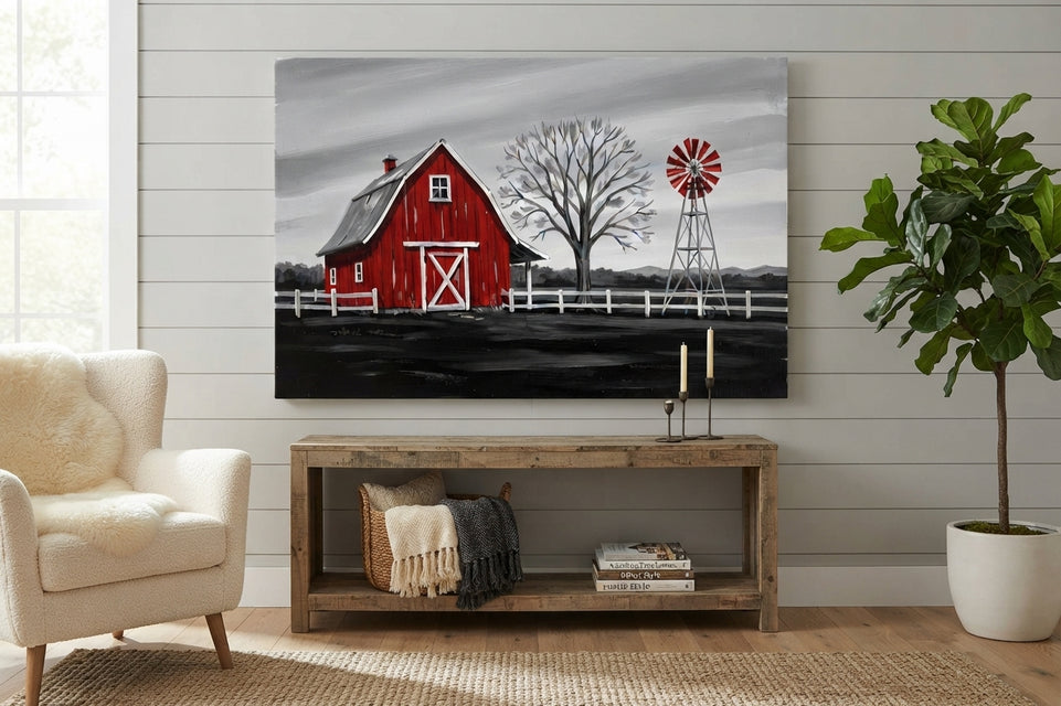 Rustic Red Barn Canvas Art Print Art Wall Art Wooden Frame Farmhouse Decor for Living Room, Kitchen, and Office Spaces Modern Abstract Home Decor Framed Canvas Painting Ready to Hang Artwork Living Room Bedroom Office Wall Decor