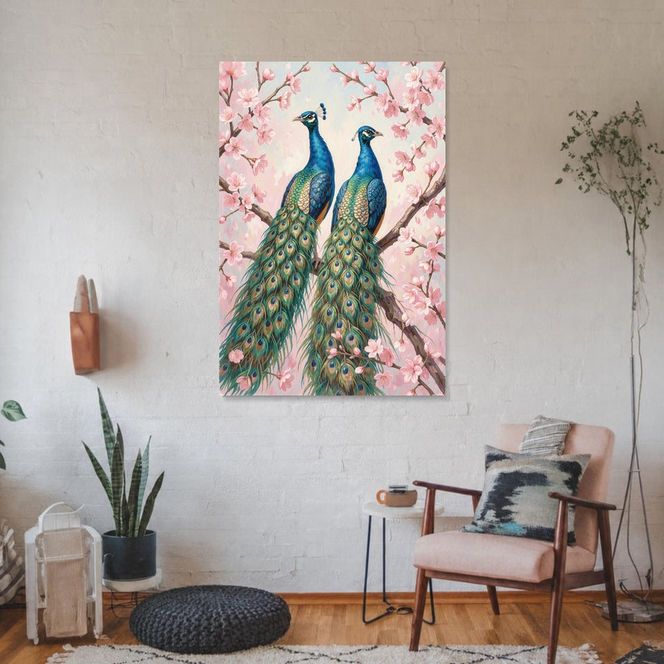 Peacock Elegance Canvas Art Print Art Wall Art Wooden Frame for Living Room, Bedroom, and Office Decor with Floral Accents Modern Abstract Home Decor Framed Canvas Painting Ready to Hang Artwork Living Room Bedroom Office Wall Decor