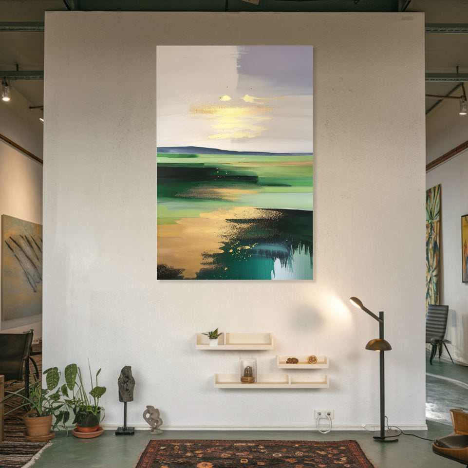 Golden Sunset Reflections Abstract Landscape Art June Wall Art