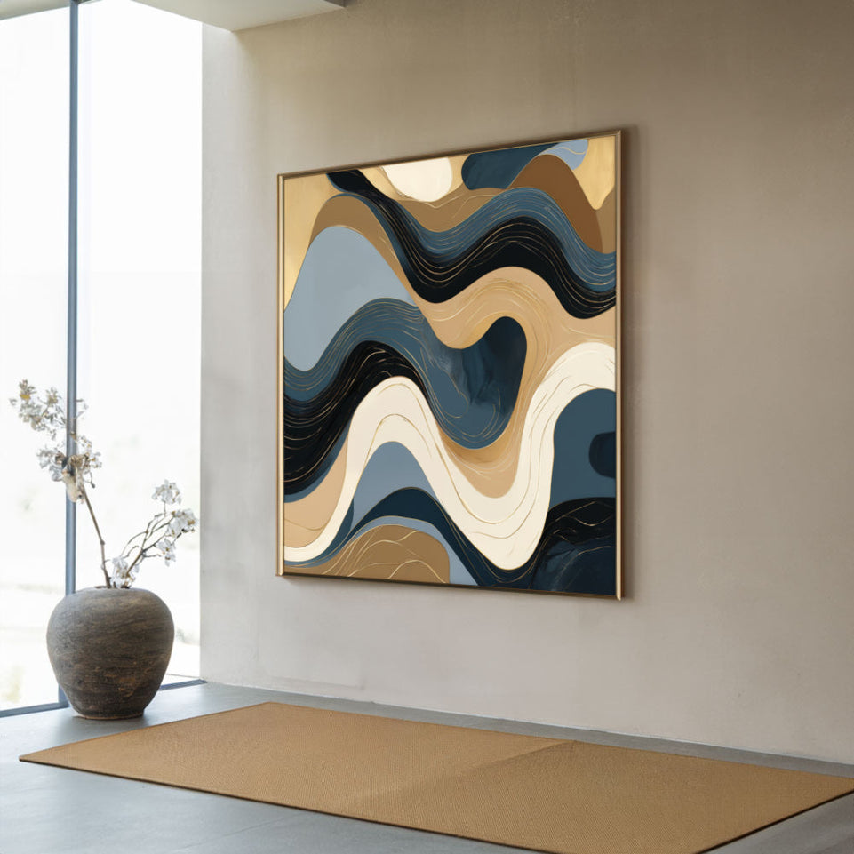 Blue Waves Abstract Canvas Art for Living Room Decor June Wall Art