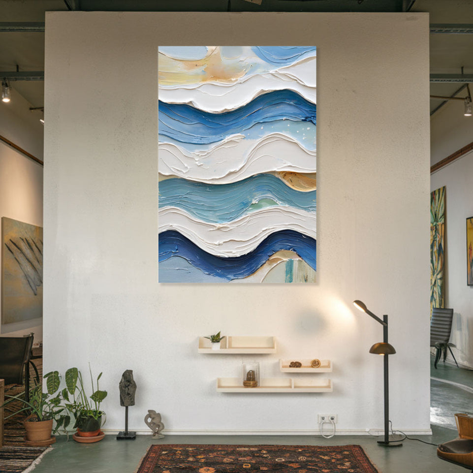 Serenity Waves Abstract Art Canvas Painting Wall Decor June Wall Art