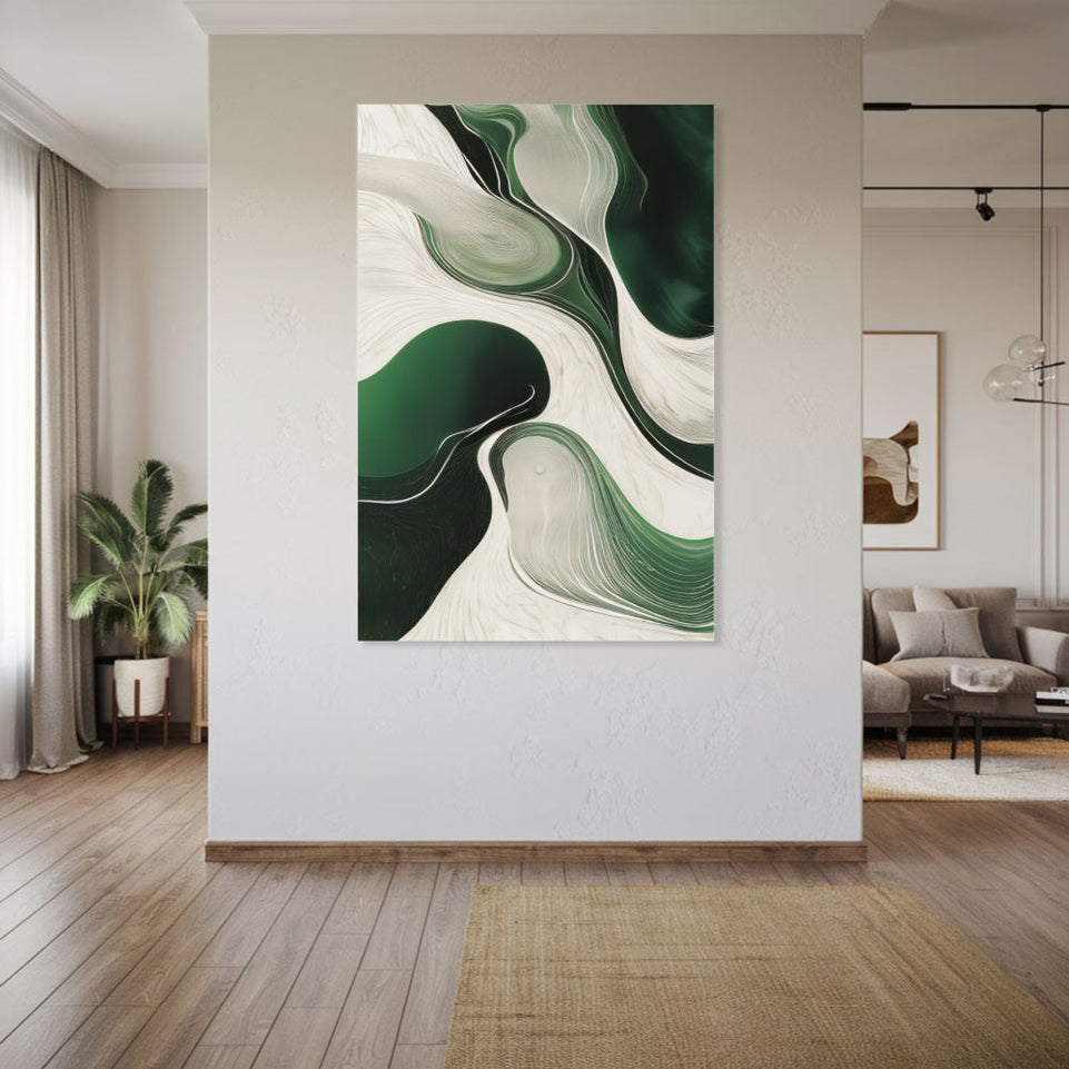 Abstract Emerald Flow Modern Wall Art Canvas June Wall Art