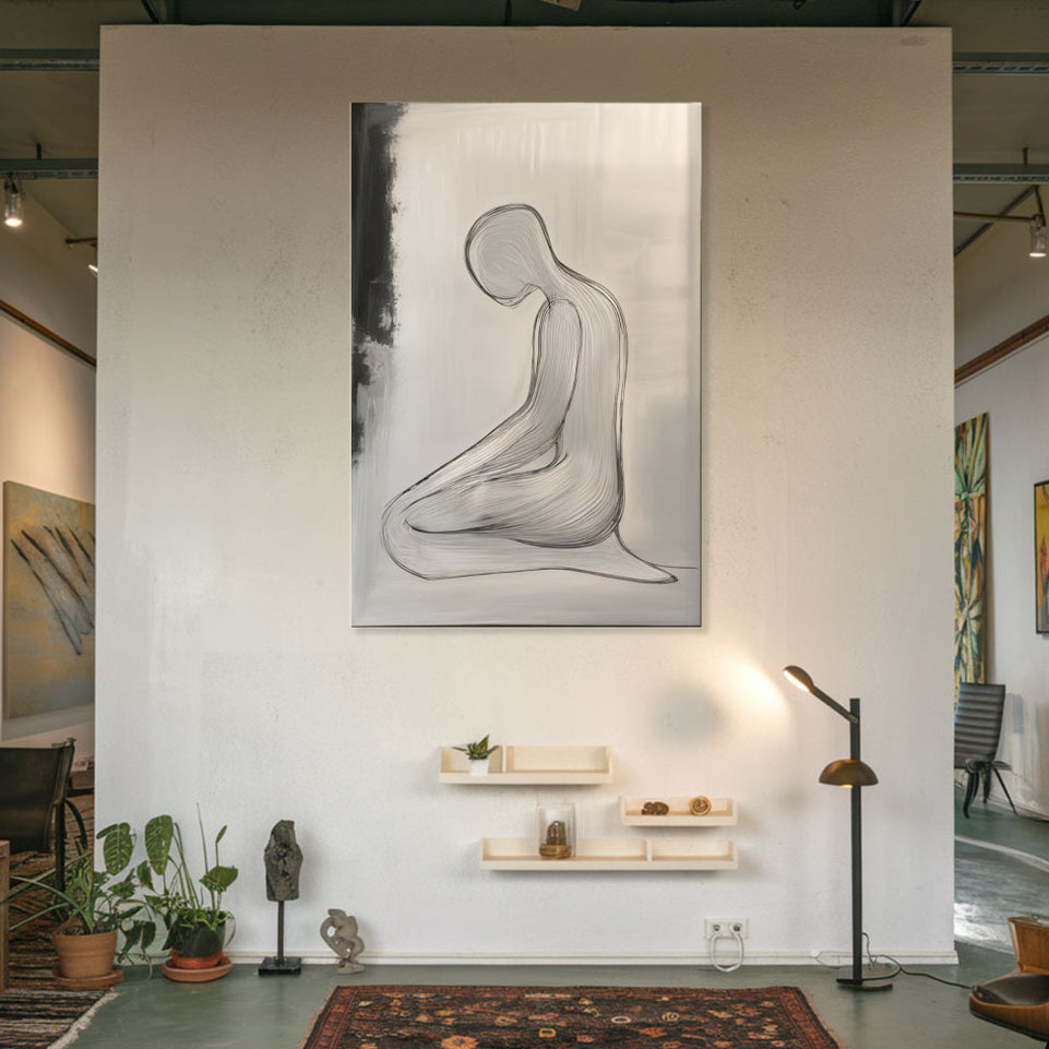 Serenity in Shadows Hand-Painted Abstract Figure Art Modern Wall Decor June Wall Art