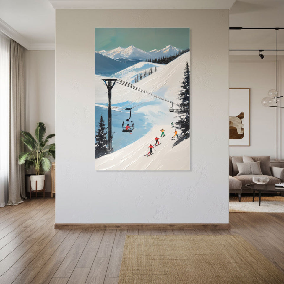 Winter Ski Slope Adventure I Vibrant Mountain Scene June Wall Art
