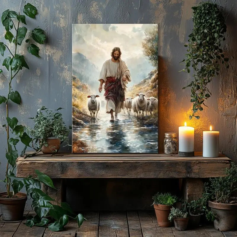 Jesus Shepherding Sheep Canvas Print - Inspirational Christian Wall Art for Faithful Home Decor (Copy) June Wall Art