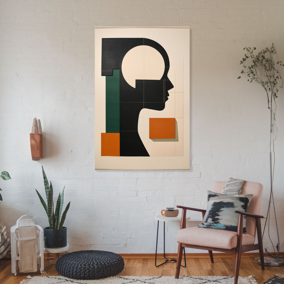 Modern Abstract Silhouette Art Geometric Face Design June Wall Art