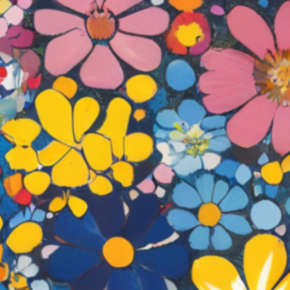 Floral Symphony in Blue and Orange Garden Wall Art June Wall Art