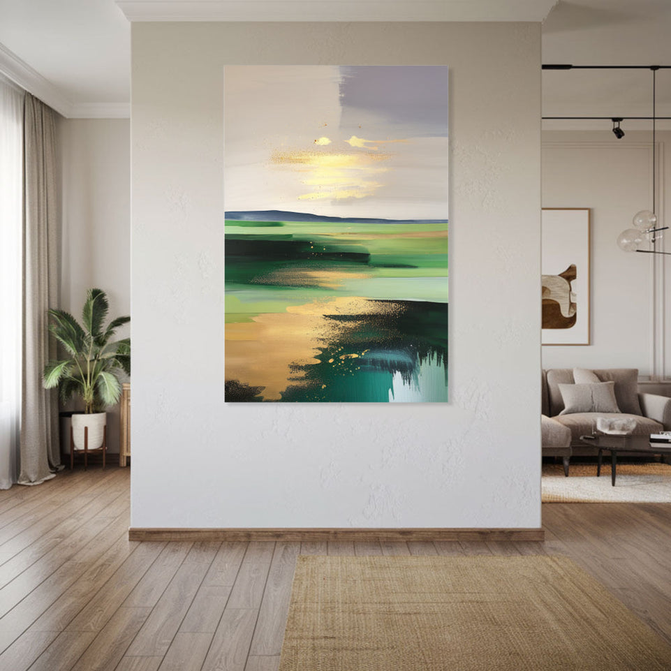 Golden Sunset Reflections Abstract Landscape Art June Wall Art