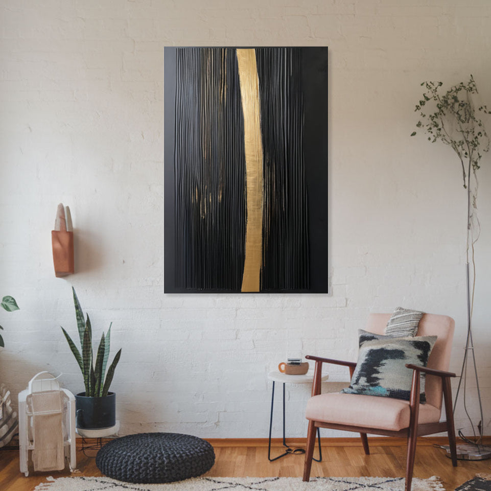 Golden Path Abstract Canvas Art for Home Decor June Wall Art