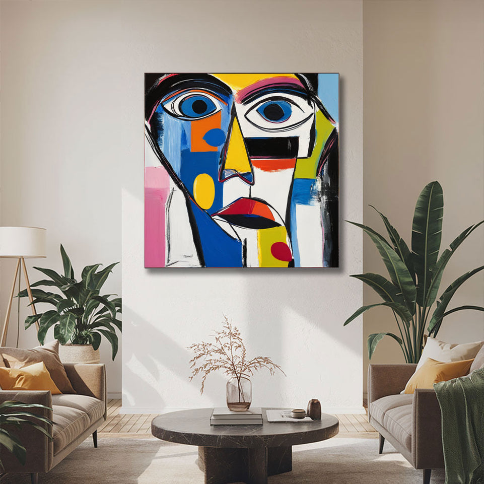 Abstract Face I Vibrant Colors and Geometric Shapes June Wall Art