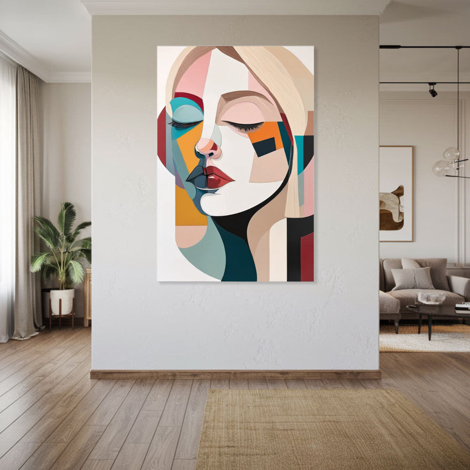 Modern Abstract Portrait Art Colorful Geometric Face Painting June Wall Art