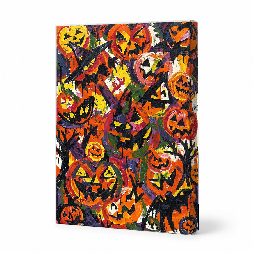Halloween Pumpkin Fantasy Canvas Art Print Art Wall Art Wooden Frame for Spooky Decor, Vibrant Colors, Fun Atmosphere, 24x36 inches Modern Abstract Home Decor Framed Canvas Painting Ready to Hang Artwork Living Room Bedroom Office Wall Decor