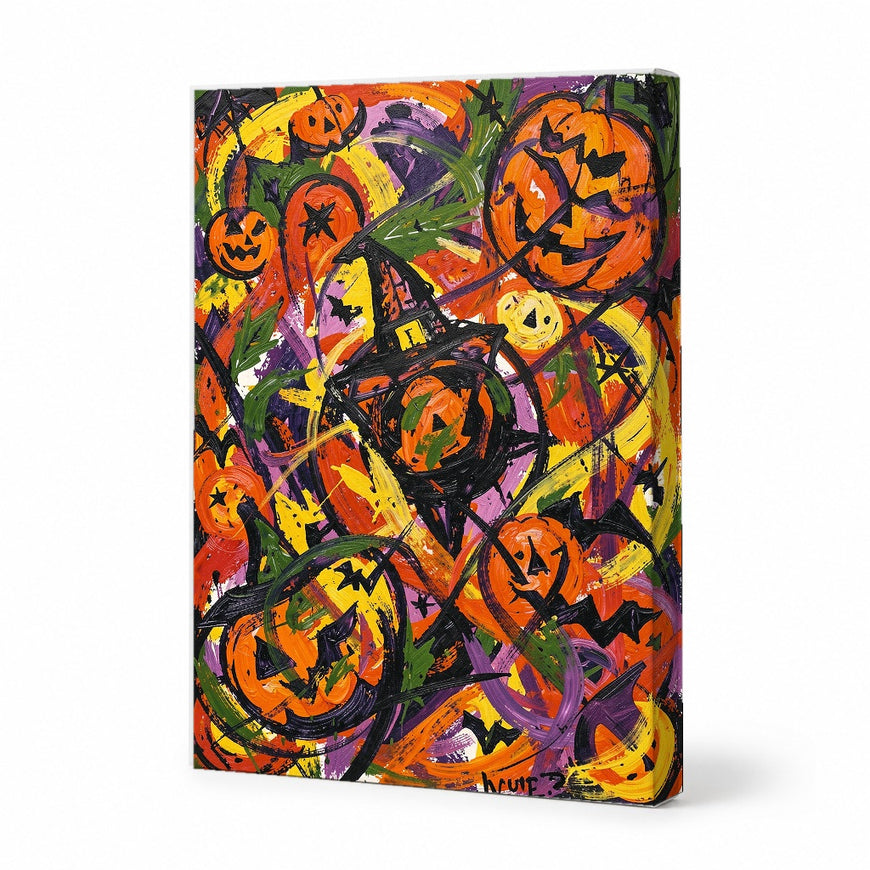 Halloween Pumpkin Witch Canvas Art Print Art Wall Art Wooden Frame Vibrant Colors Abstract Design for Living Room Bedroom Office Decor Modern Abstract Home Decor Framed Canvas Painting Ready to Hang Artwork Living Room Bedroom Office Wall Decor
