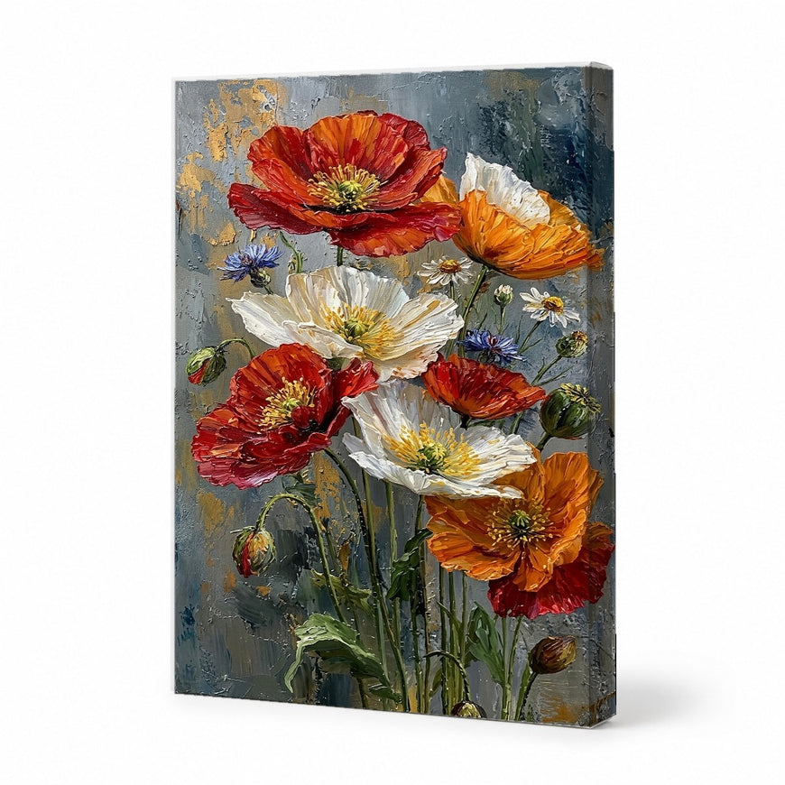 Vibrant Floral Canvas Art Print Art Wall Art Wooden Frame with Colorful Poppies for Modern Home Decor, Perfect for Living Room Bedroom Office Wall Decoration Modern Abstract Home Decor Framed Canvas Painting Ready to Hang Artwork