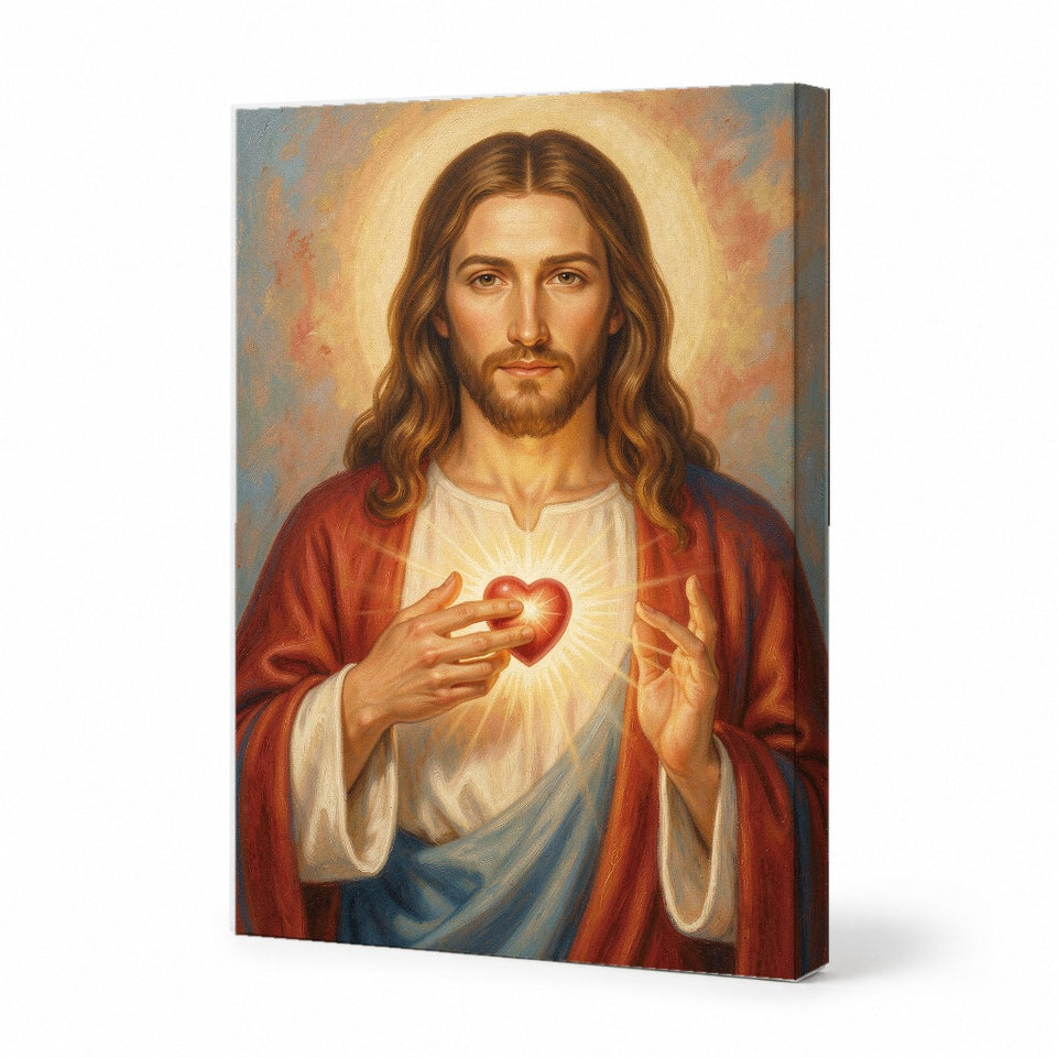 Sacred Heart Portrait Canvas Art Print Art Wall Art Wooden Frame Spiritual Home Decor for Living Room Bedroom Church Modern Abstract Home Decor Framed Canvas Painting Ready to Hang Artwork Living Room Bedroom Office Wall Decor