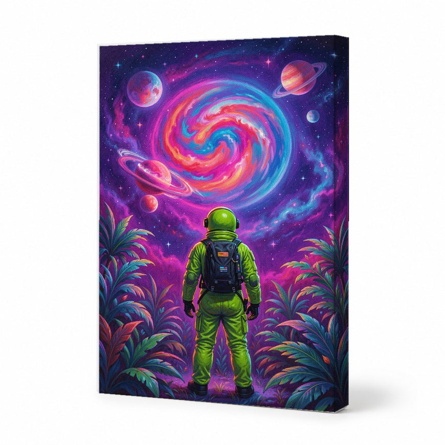 Vibrant Galaxy Canvas Art Print Art Wall Art Wooden Frame - Astronaut Surrounded by Colorful Cosmic Swirls and Planets, Perfect for Modern Decor, Living Room, Bedroom, Space Lovers, Unique Framed Artwork Ready to Hang Modern Abstract Home Decor