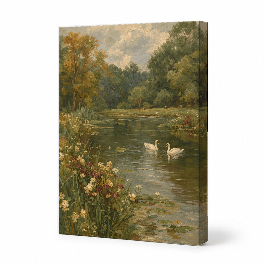 Serene Landscape with Swans Canvas Art Print Art Wall Art Wooden Frame for Living Room Bedroom Nature Inspired Home Decor Modern Abstract Home Decor Framed Canvas Painting Ready to Hang Artwork Living Room Bedroom Office Wall Decor