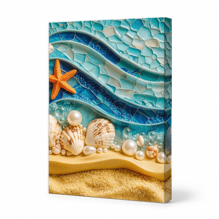 Coastal Serenity Mosaic Canvas Art Print Art Wall Art Wooden Frame for Beach House Decor, Nautical Theme, Ocean Vibes, Home Decoration Modern Abstract Home Decor Framed Canvas Painting Ready to Hang Artwork Living Room Bedroom Office Wall Decor
