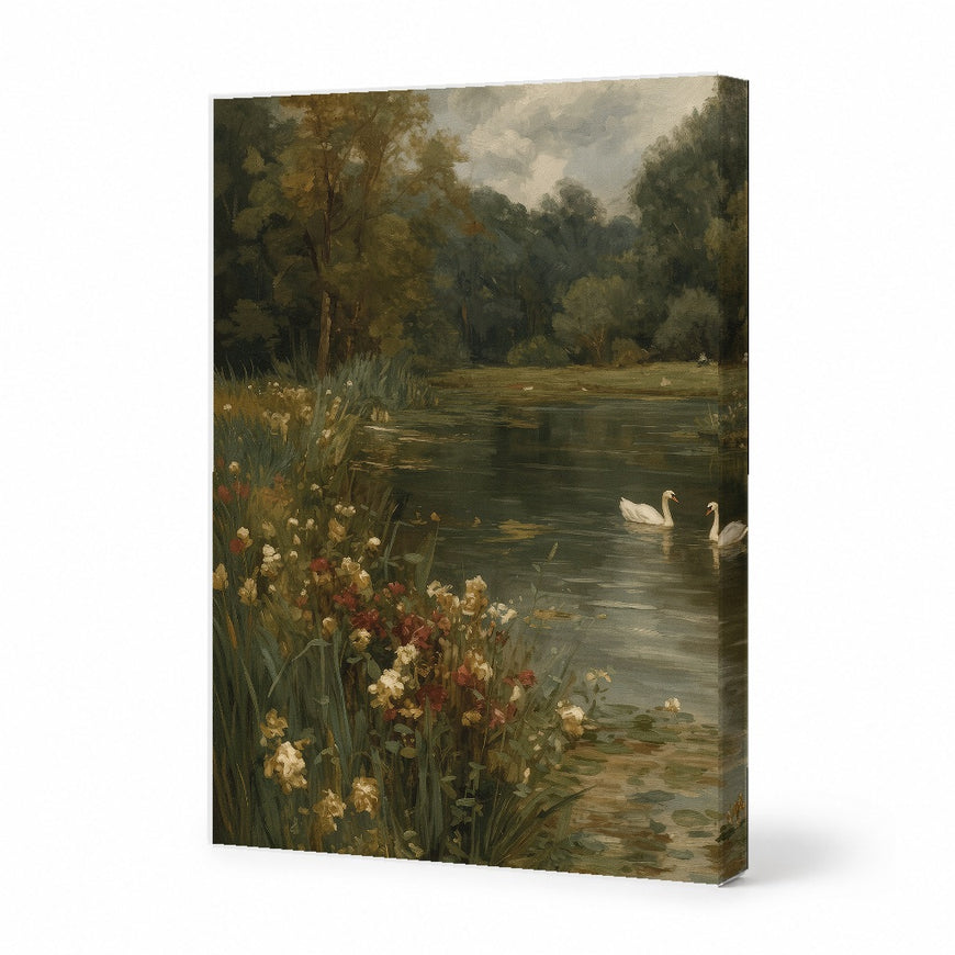 Serene Nature Landscape with Swans Canvas Art Print Art Wall Art Wooden Frame - Perfect for Living Room, Bedroom, or Office Decor Modern Abstract Home Decor Framed Canvas Painting Ready to Hang Artwork Living Room Bedroom Office Wall Decor
