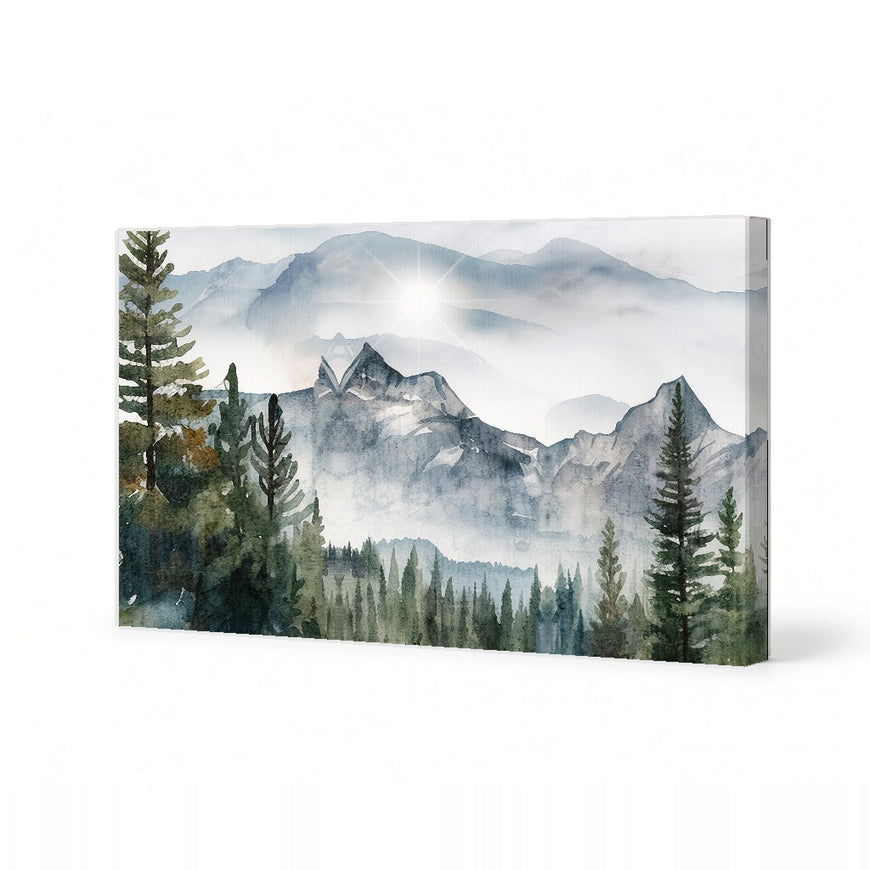 Serene Mountain Landscape Watercolor Canvas Art Print Art Wall Art Wooden Frame for Home Decor, Living Room, Bedroom, Nature Inspired Modern Abstract Home Decor Framed Canvas Painting Ready to Hang Artwork Living Room Bedroom Office Wall Decor
