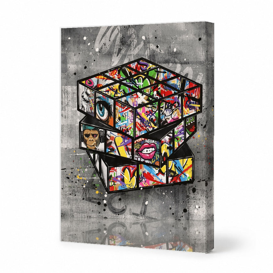 Vibrant Street Art Inspired Canvas Art Print Art Wall Art Wooden Frame Featuring Colorful Abstract Graffiti and Pop Culture Elements Perfect for Modern Living Spaces Modern Abstract Home Decor Framed Canvas Painting Ready to Hang Artwork
