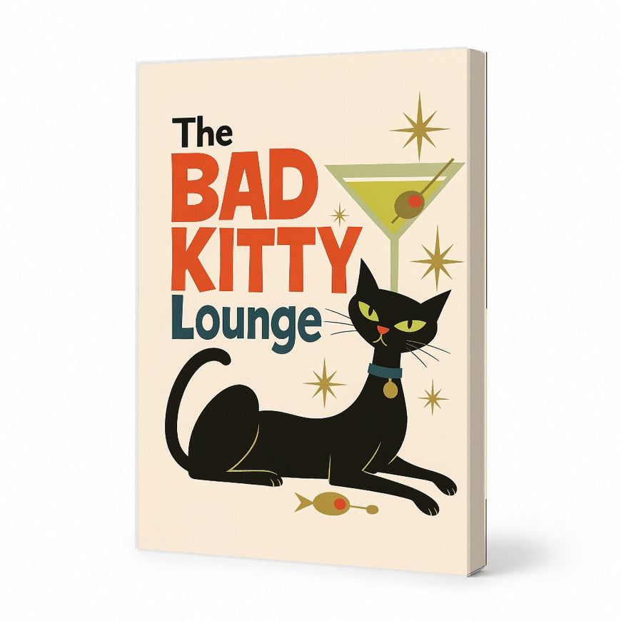 Bad Kitty Lounge Canvas Art Print Art Wall Art Wooden Frame Retro Cat Design with Martini and Stars for Unique Home Decor Modern Abstract Home Decor Framed Canvas Painting Ready to Hang Artwork Living Room Bedroom Office Wall Decor
