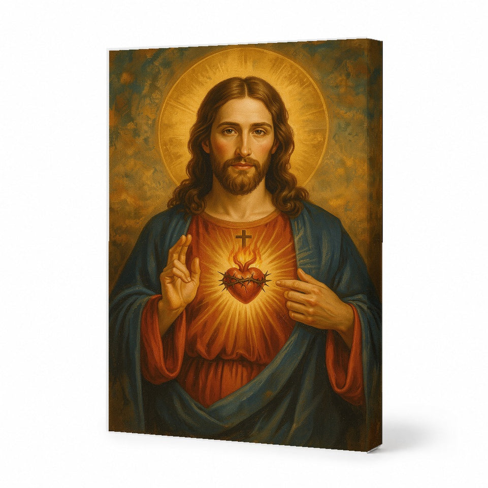 Sacred Heart of Jesus Canvas Art Print Art Wall Art Wooden Frame for Religious Home Decor, Spiritual Spaces, and Inspirational Gifts Modern Abstract Home Decor Framed Canvas Painting Ready to Hang Artwork Living Room Bedroom Office Wall Decor