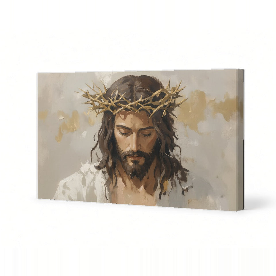 Emotional Jesus Crowned Canvas Art Print Art Wall Art Wooden Frame for Religious Home Decor Living Room Spiritual Reflection Modern Abstract Home Decor Framed Canvas Painting Ready to Hang Artwork Living Room Bedroom Office Wall Decor