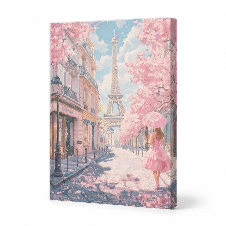 Charming Parisian Scene with Cherry Blossoms and the Eiffel Tower Canvas Art Print Art Wall Art Wooden Frame for Home Decor, Living Room, Bedroom, or Office Modern Abstract Home Decor Framed Canvas Painting Ready to Hang Artwork