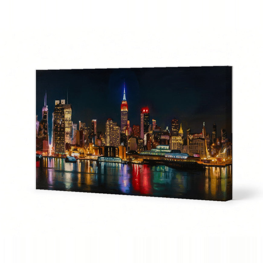 Vibrant City Nightscape Canvas Art Print Art Wall Art Wooden Frame for Modern Home Decor, Perfect for Living Room and Office Spaces Modern Abstract Home Decor Framed Canvas Painting Ready to Hang Artwork Living Room Bedroom Office Wall Decor