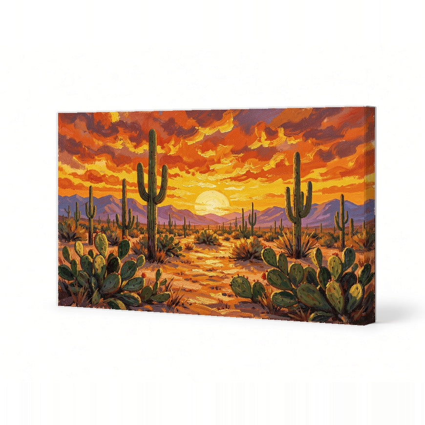 Desert Sunset Landscape Canvas Art Print Art Wall Art Wooden Frame | Vibrant Colors, Nature-Inspired Decor for Living Room, Office, or Bedroom Modern Abstract Home Decor Framed Canvas Painting Ready to Hang Artwork Living Room Bedroom Office Wall Decor