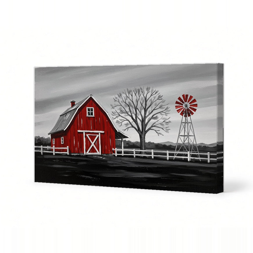 Rustic Red Barn Canvas Art Print Art Wall Art Wooden Frame Farmhouse Decor for Living Room, Kitchen, and Office Spaces Modern Abstract Home Decor Framed Canvas Painting Ready to Hang Artwork Living Room Bedroom Office Wall Decor