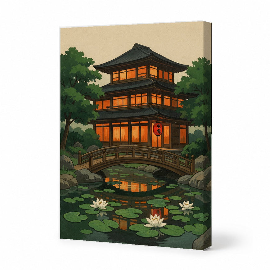 Tranquil Japanese Pavilion Canvas Art Print Art Wall Art Wooden Frame Ideal for Living Room Bedroom Office Décor Modern Abstract Home Decor Framed Canvas Painting Ready to Hang Artwork Living Room Bedroom Office Wall Decor Premium Poster Print for Home