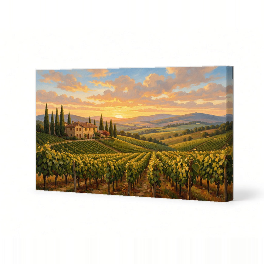 Sunset Vineyard Landscape Canvas Art Print Art Wall Art Wooden Frame - Perfect for Living Room, Dining Room, Farmhouse Decor Modern Abstract Home Decor Framed Canvas Painting Ready to Hang Artwork Living Room Bedroom Office Wall Decor