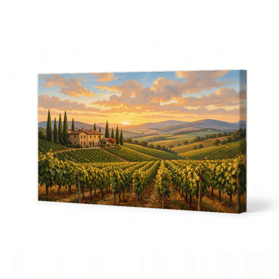 Sunset Vineyard Landscape Canvas Art Print Art Wall Art Wooden Frame - Perfect for Living Room, Dining Room, Farmhouse Decor Modern Abstract Home Decor Framed Canvas Painting Ready to Hang Artwork Living Room Bedroom Office Wall Decor
