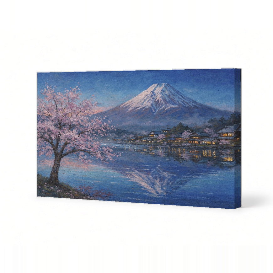 Serene Mount Fuji Canvas Art Print Art Wall Art Wooden Frame - Tranquil Cherry Blossoms Reflecting on Water, Japanese Landscape for Living Room, Bedroom, or Office Decor Modern Abstract Home Decor Framed Canvas Painting Ready to Hang Artwork