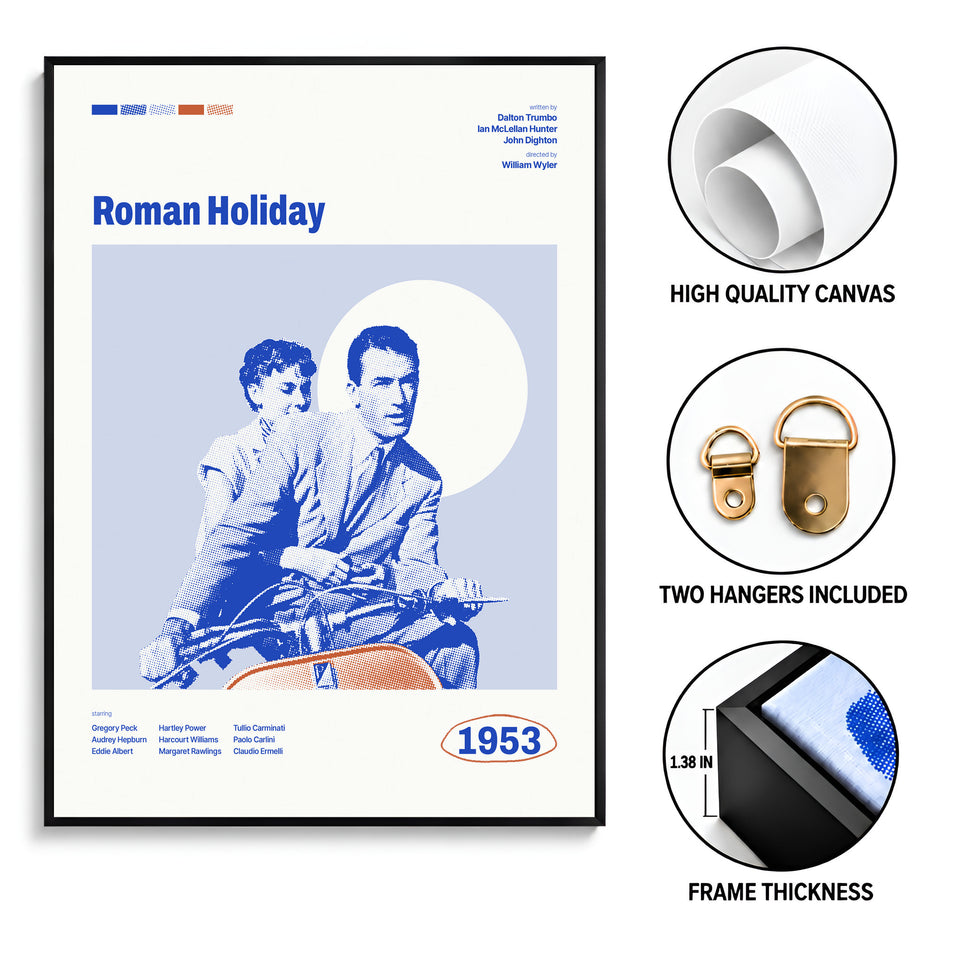 Roman Holiday Movie Poster Canvas Print, Minimalist Classic Film Art, 1953 Movie Wall Art, Canvas Poster Gift for Movie Lovers, Home Decor