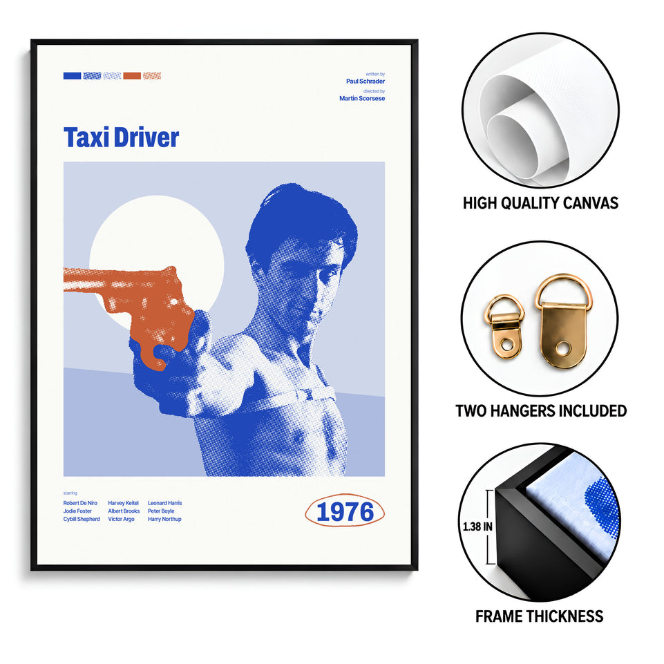 Taxi Driver Movie Poster Canvas Print, Wall Decor for Film Enthusiasts, Iconic 1976 Artwork, Unique Gift for Cinephiles