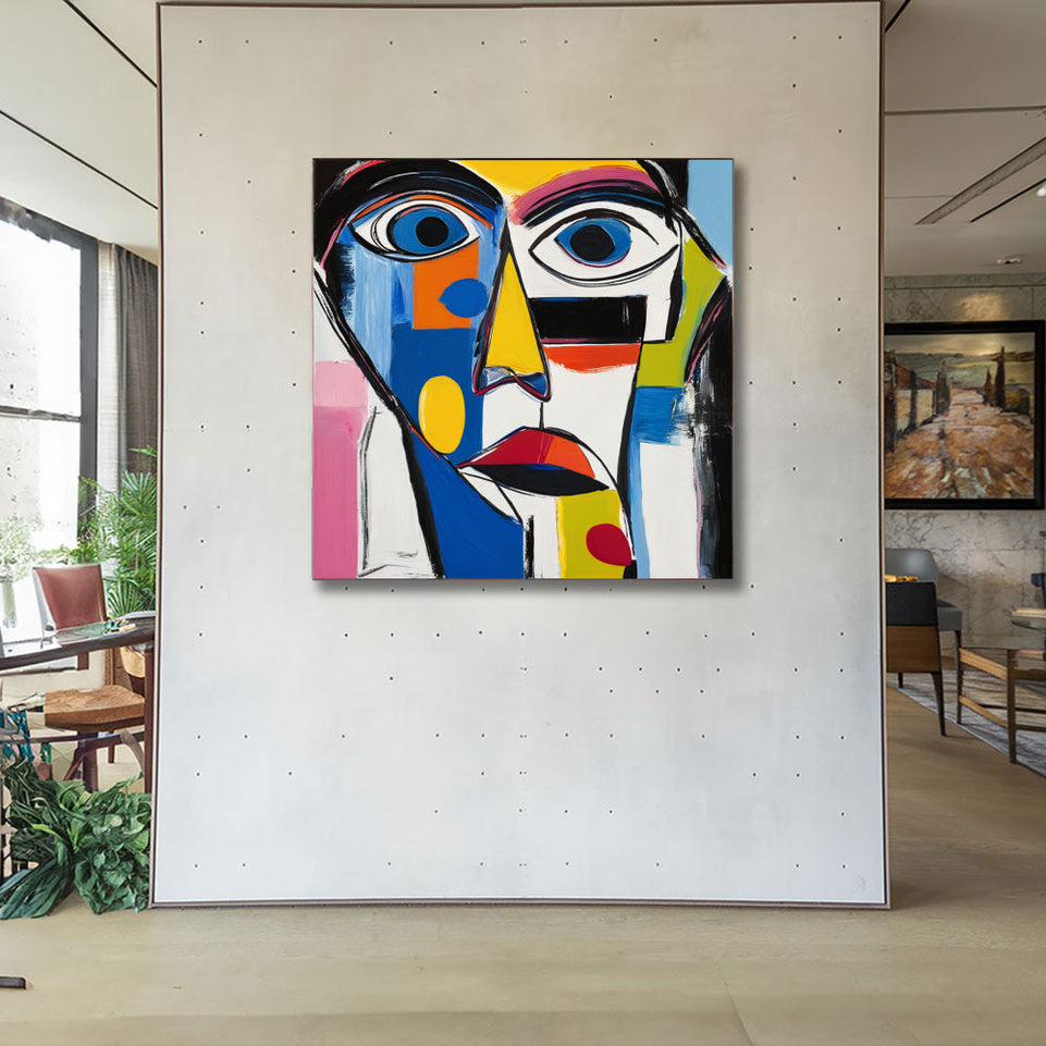 Abstract Face I Vibrant Colors and Geometric Shapes June Wall Art