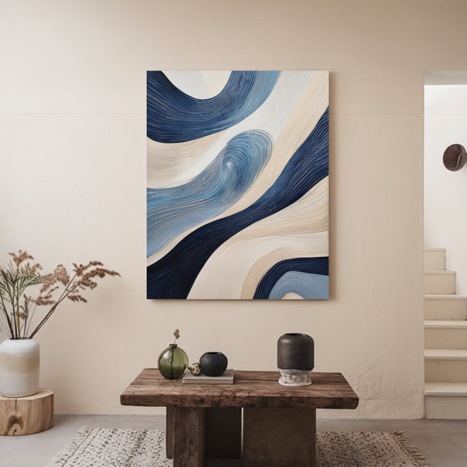 Blue Waves Abstract Canvas Art for Home Decor June Wall Art