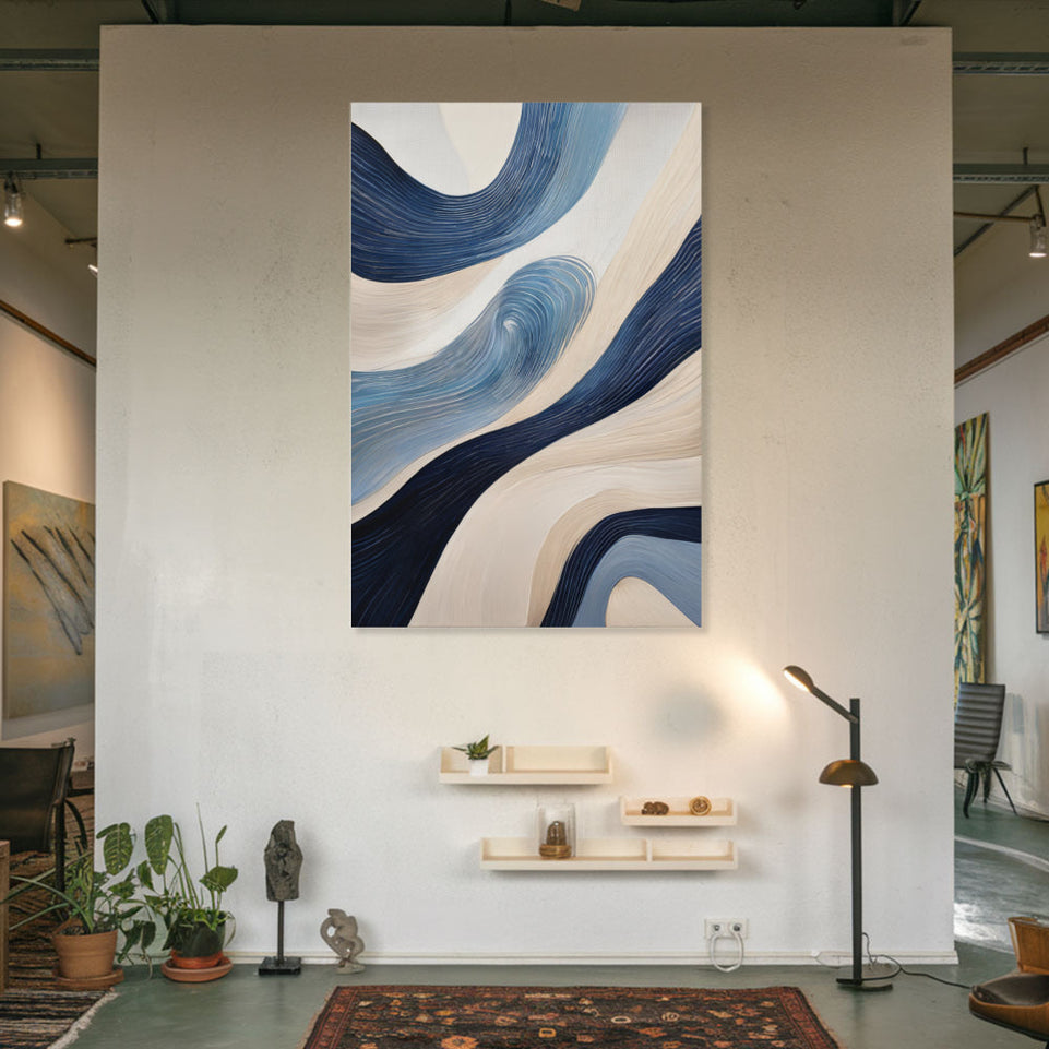 Blue Waves Abstract Art Canvas Wall Decor June Wall Art