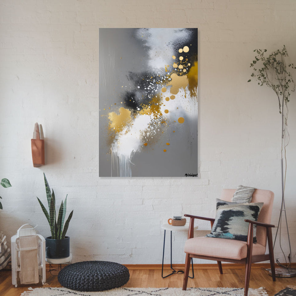 Golden Whispers of Abstract Art  Modern Wall Decor June Wall Art