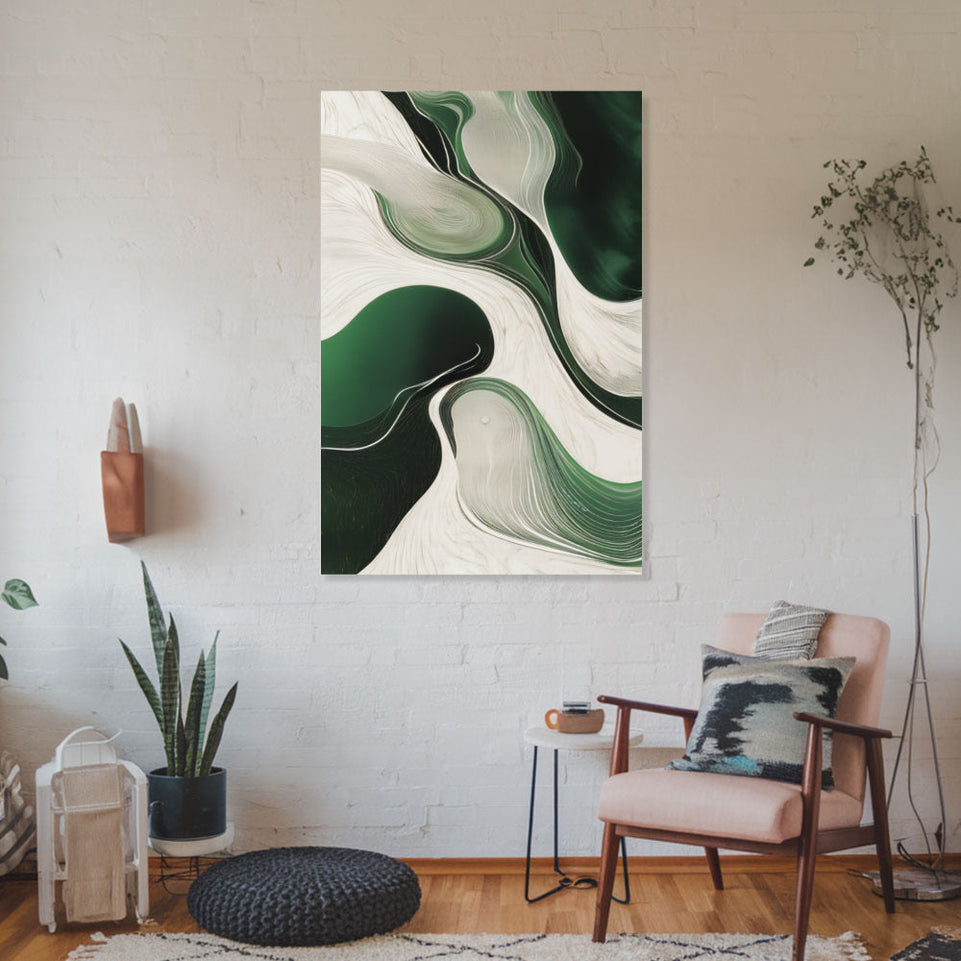 Abstract Emerald Flow Modern Wall Art Canvas June Wall Art
