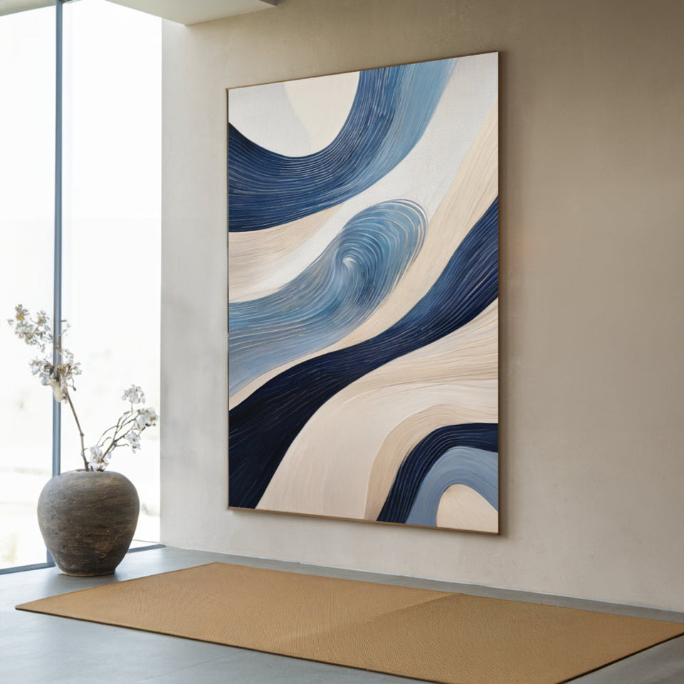 Blue Waves Abstract Canvas Art for Home Decor June Wall Art
