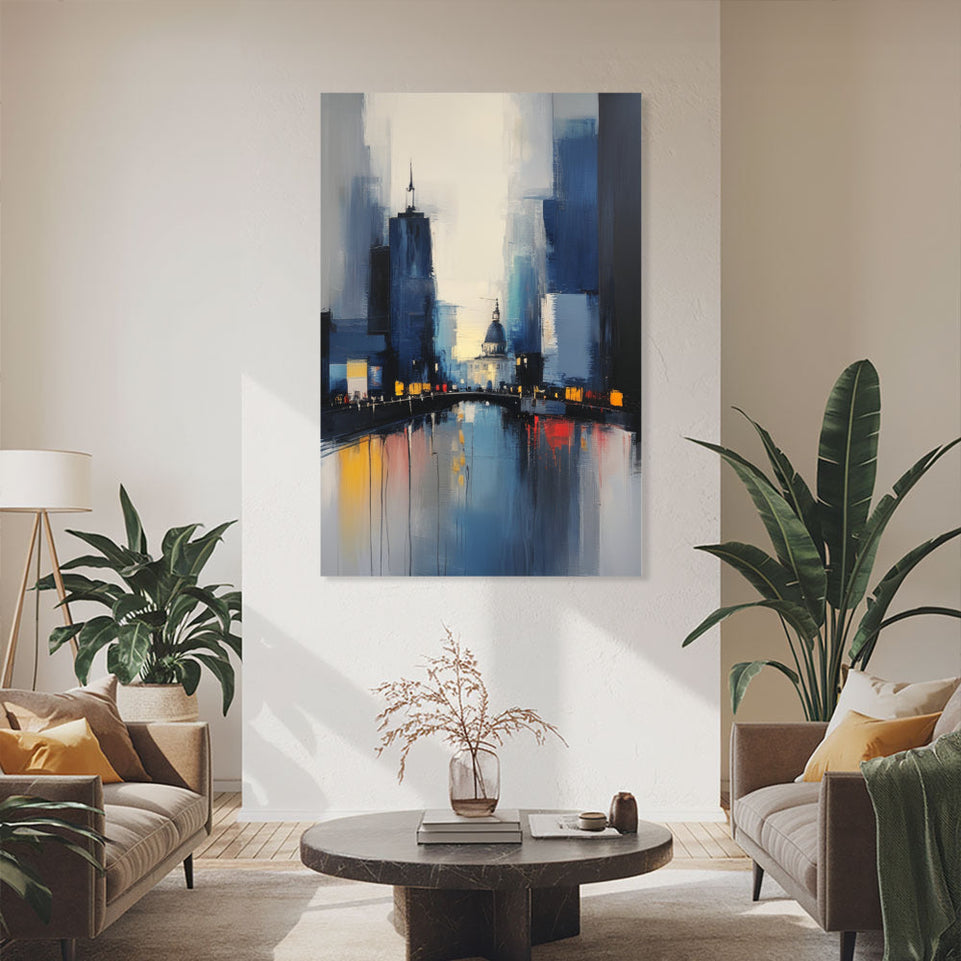 City Reflections in Blue Abstract Art  Canvas Wall Art for Home Decor June Wall Art