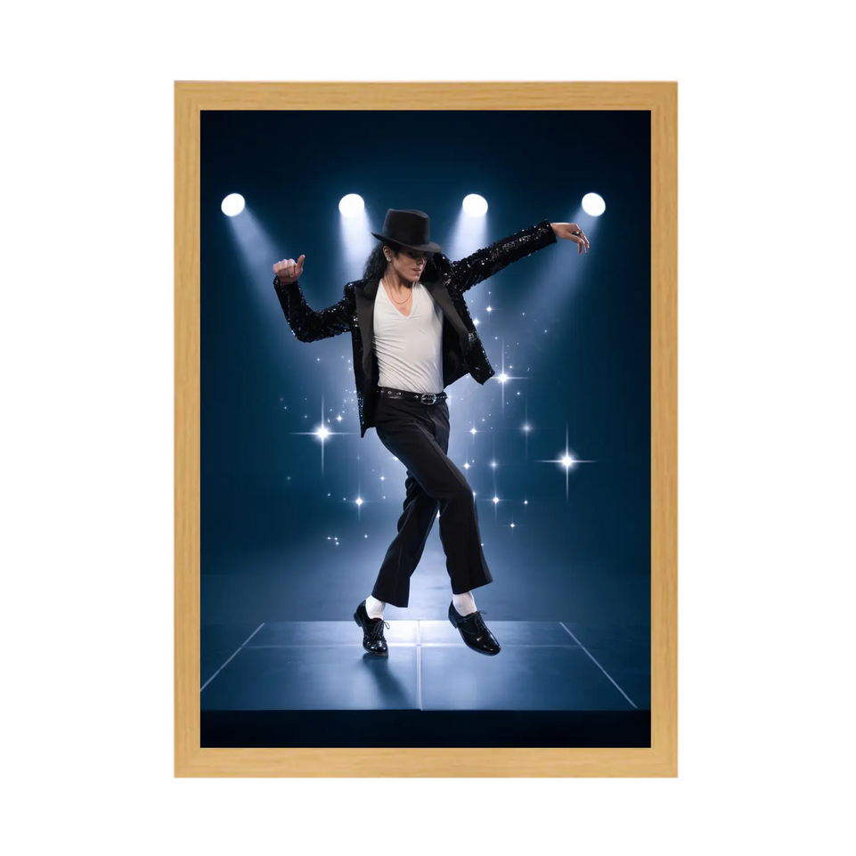 Michael Jackson Iconic Dancer Light Up Painting in Wooden Frame – Illuminated Stage Performance Art June Wall Art
