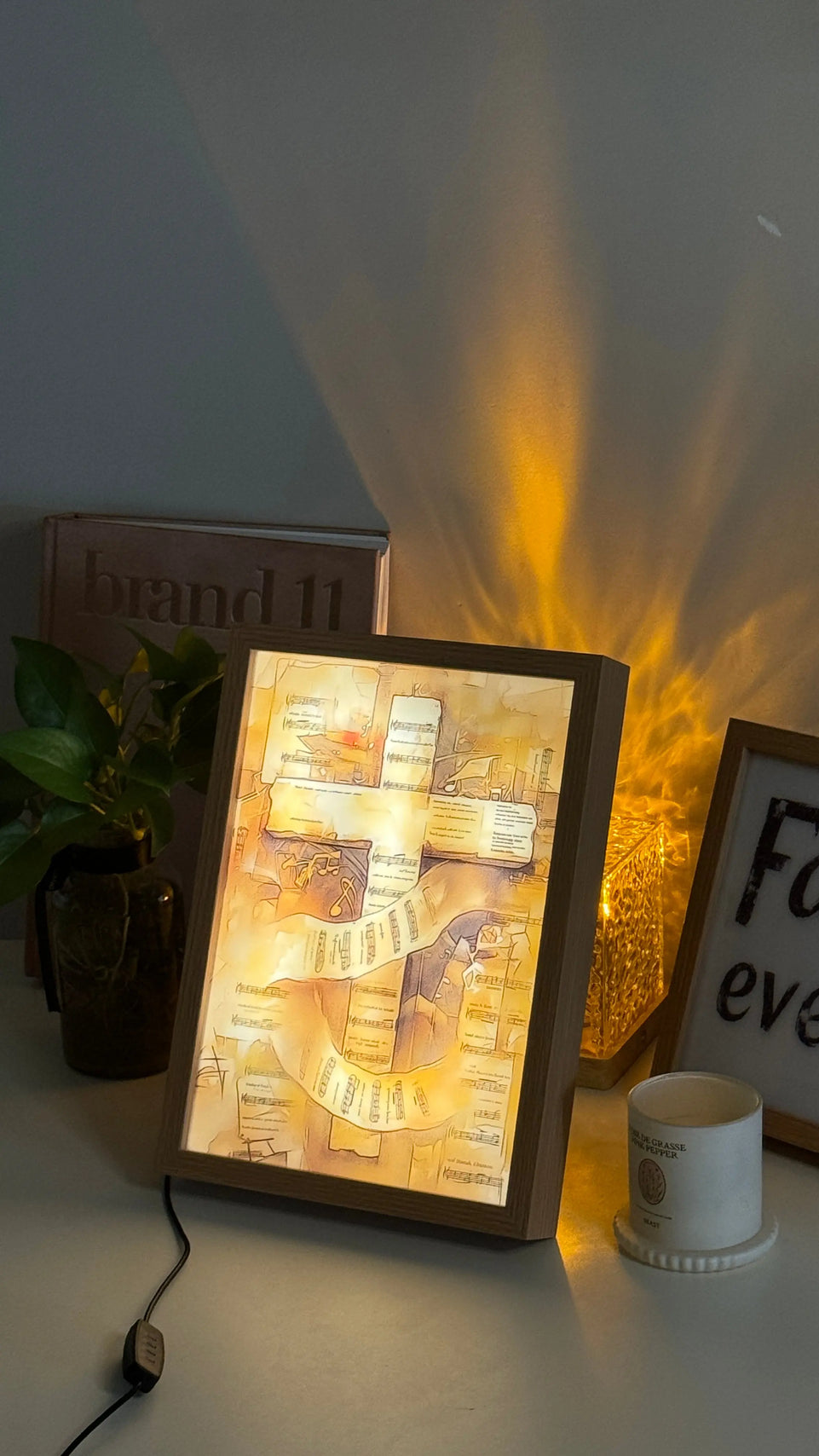 Illuminated Cross Light Up Painting in Wooden Frame – Spiritual Artwork with Radiant Glow June Wall Art