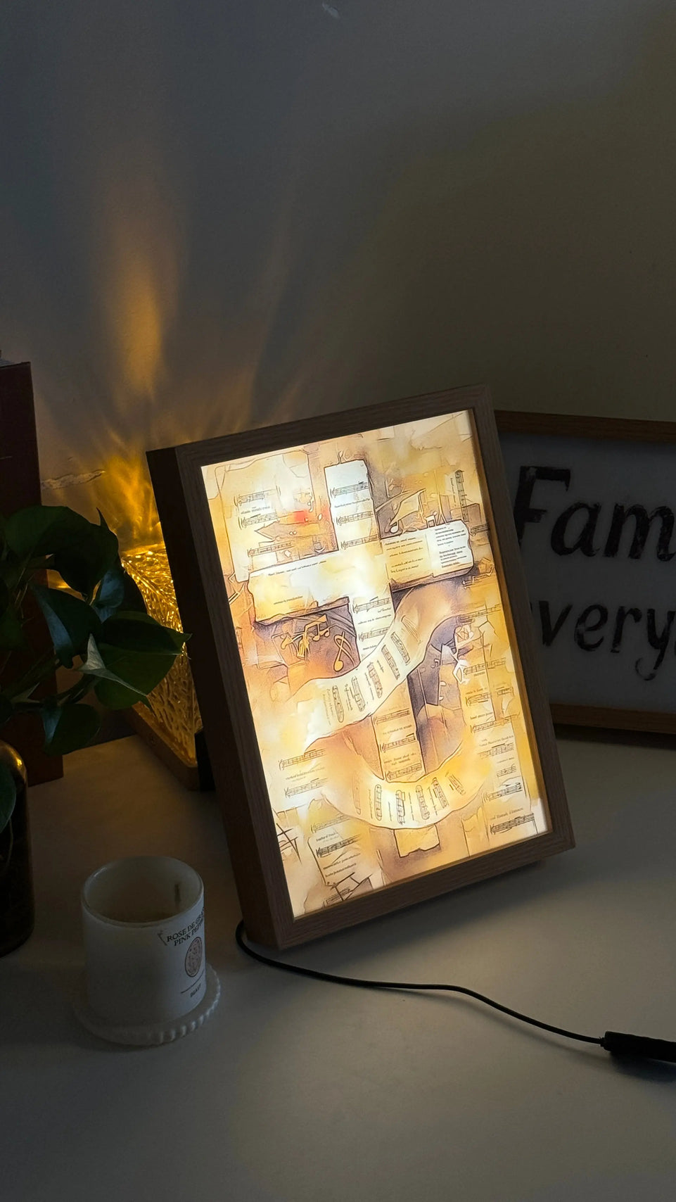 Illuminated Cross Light Up Painting in Wooden Frame – Spiritual Artwork with Radiant Glow June Wall Art